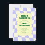 Invitation Retro Purple Super Checker Sweet 16<br><div class="desc">Retro Purple Super Checker Motif fête d'anniversaire</div>