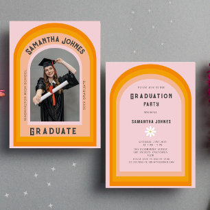 Invitation Retro Rainbow Arch Photo Graduation Party