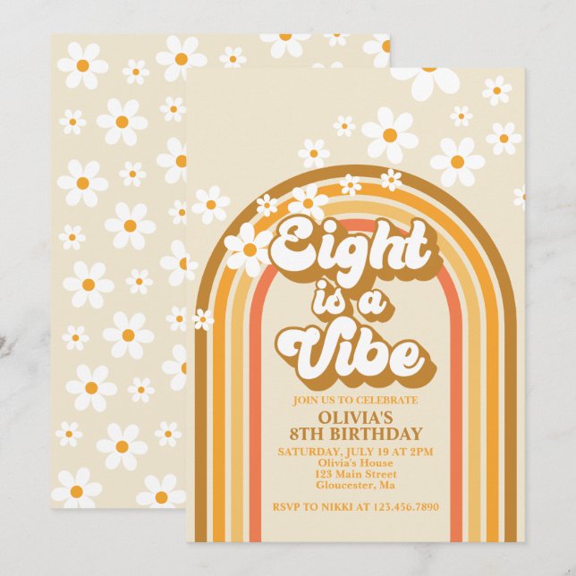 Invitation Retro Rainbow Eight est une Vibration Groovy 8e An (Devant / Derrière)