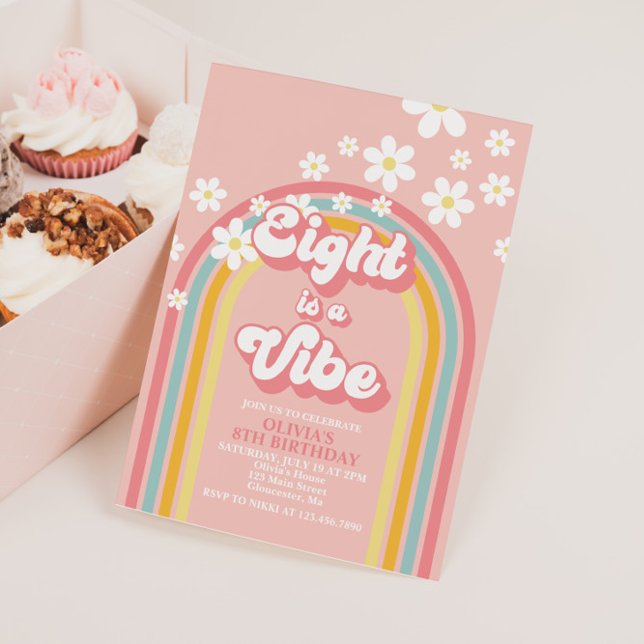 Invitation Retro Rainbow Eight est une Vibration Groovy 8e An (Créateur téléchargé)
