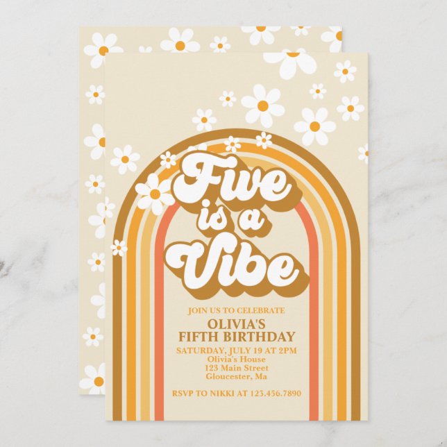 Invitation Retro Rainbow FIVE est un Vibe Super 5e anniversai (Devant / Derrière)