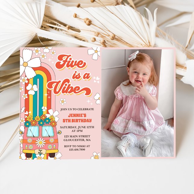 Invitation Retro Rainbow Five est un Vibe Super 5e anniversai (Créateur téléchargé)