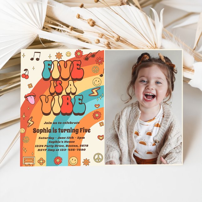 Invitation Retro Rainbow Five est un Vibe Super 5e anniversai (Créateur téléchargé)