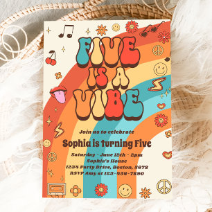 Invitation Retro Rainbow Five est un Vibe Super 5e anniversai