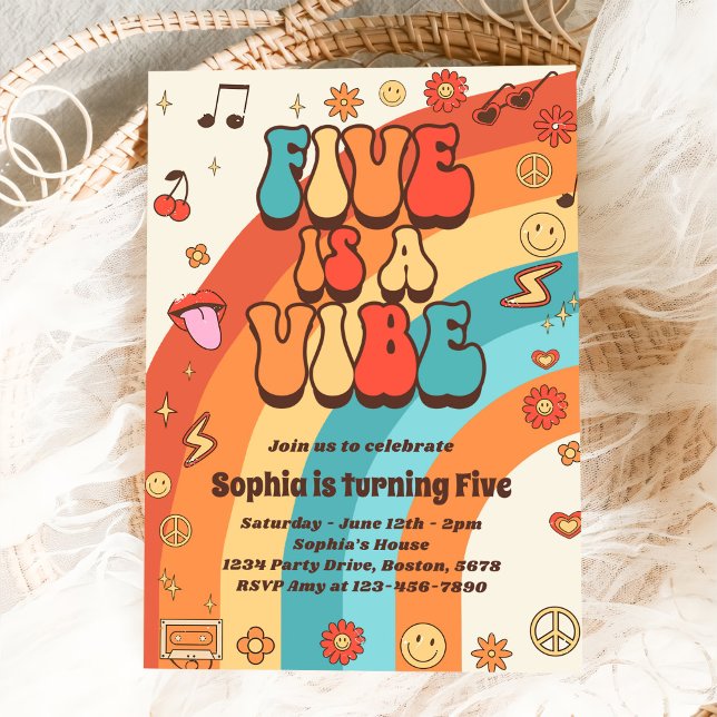 Invitation Retro Rainbow Five est un Vibe Super 5e anniversai (Créateur téléchargé)