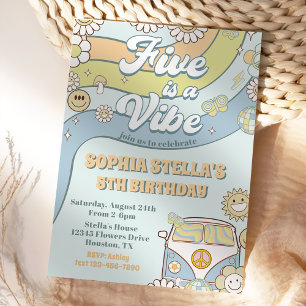 Invitation Retro Rainbow Five est un Vibe Super 5e anniversai