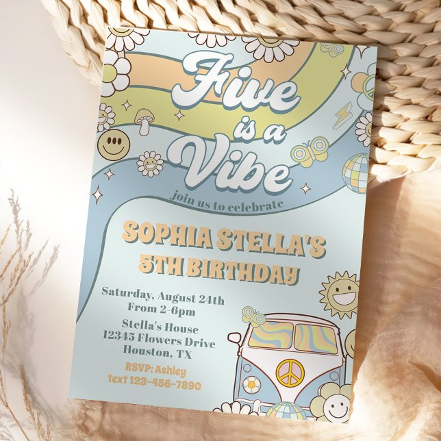 Invitation Retro Rainbow Five est un Vibe Super 5e anniversai (Créateur téléchargé)