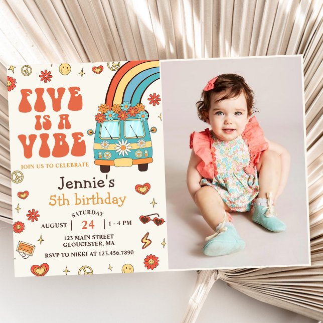 Invitation Retro Rainbow Five est un Vibe Super 5e anniversai (Créateur téléchargé)