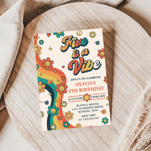 Invitation Retro Rainbow Five est un Vibe Super 5e anniversai