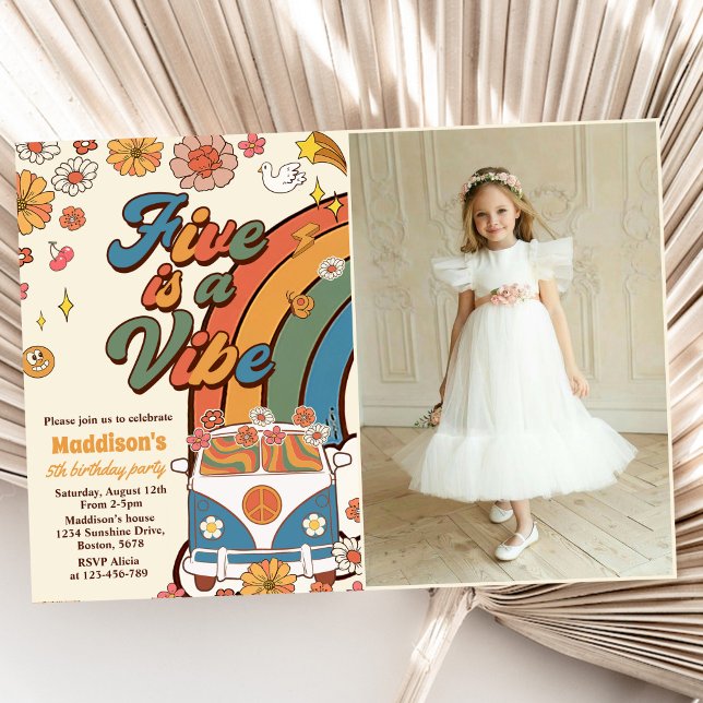 Invitation Retro Rainbow Five est un Vibe Super 5e anniversai (Créateur téléchargé)