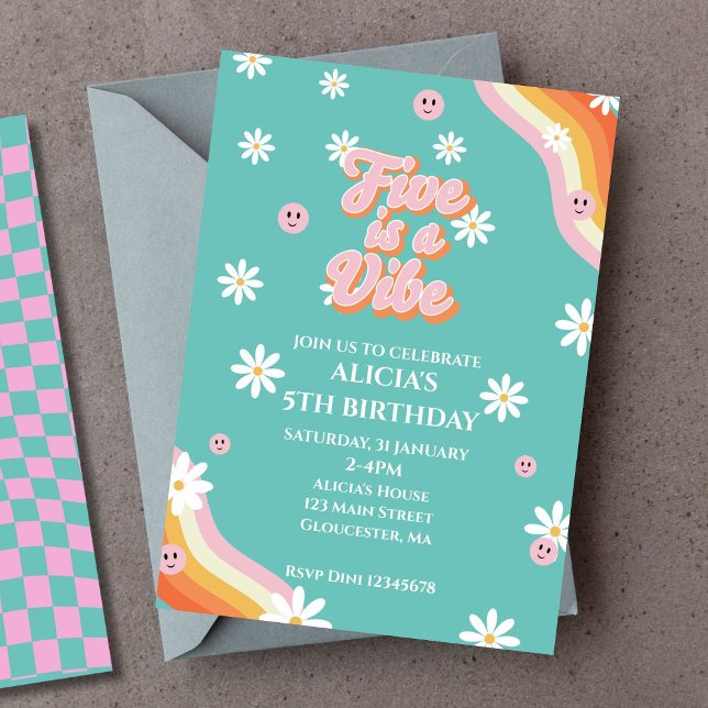 Invitation Retro Rainbow FIVE est un Vibe Super 5e anniversai (Créateur téléchargé)