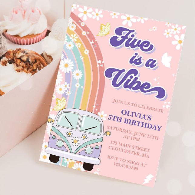 Invitation Retro Rainbow Five est une ambiance Anniversaire G (Créateur téléchargé)