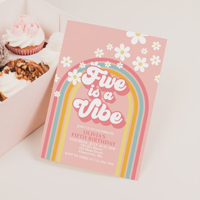 Invitation Retro Rainbow FIVE est une ambiance Groovy 5e anni (Créateur téléchargé)