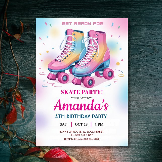 Invitation Retro Rainbow Roller Skate Anniversaire (Retro Rainbow Roller Skate Birthday Party Invitation
)