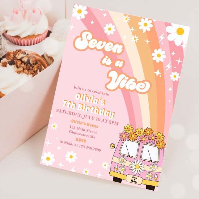 Invitation Retro Rainbow Seven est un Vibe Super 7e anniversa (Créateur téléchargé)