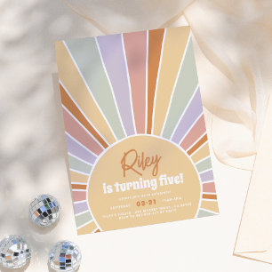 Invitation Retro Rainbow Sunshine Super fille fête d'annivers