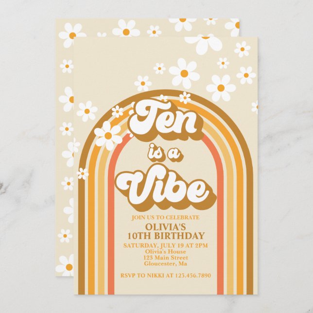 Invitation Retro Rainbow Ten est un Vibe Super 10e anniversai (Devant / Derrière)