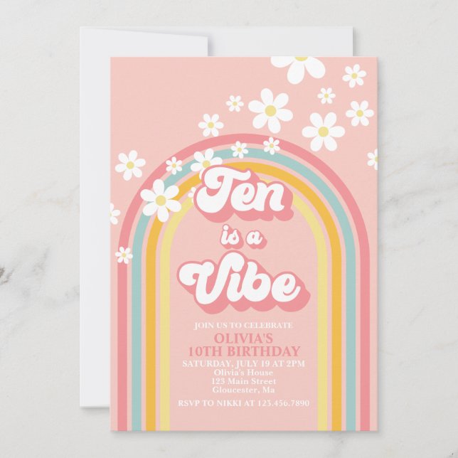 Invitation Retro Rainbow Ten est un Vibe Super 10e anniversai (Devant)