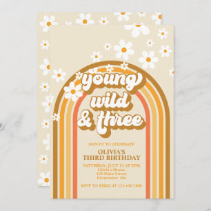 Invitation Retro Rainbow Young Wild et trois Anniversaire