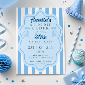 Invitation Retro Rayure Bleue Tini Un peu plus âgé Martini An