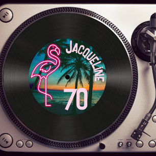 Invitation Retro Record Tropical Neon Flamant rose 70e annive