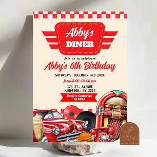 Invitation Retro Red Car 1950s Diner Party