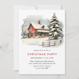 Invitation Retro Red Farm Grange Noël Fête