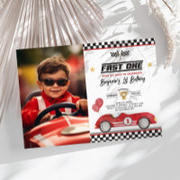 Retro Red Fast One Racing Car 1er Anniversaire Pho