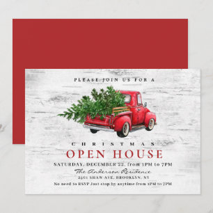 Invitation Retro Red Truck Birch Noël VACANCES OUVERTES MAISO