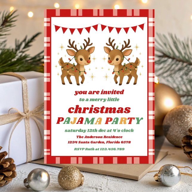 Invitation Retro Reindeer Pajama Christmas Party Editable (Créateur téléchargé)