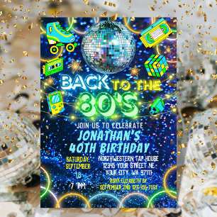 Invitation Retro Retour aux années 80 Anniversaire Néon Lumin