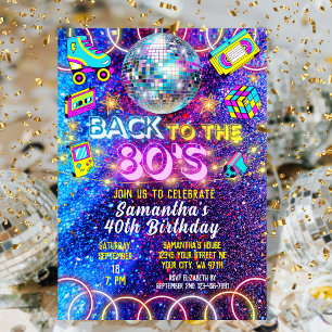 Invitation Rétro Retour aux années 80 Fête néon colorée et vi
