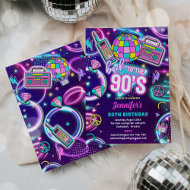 Invitation Retro Retour aux années 90 Neon Disco 30e annivers