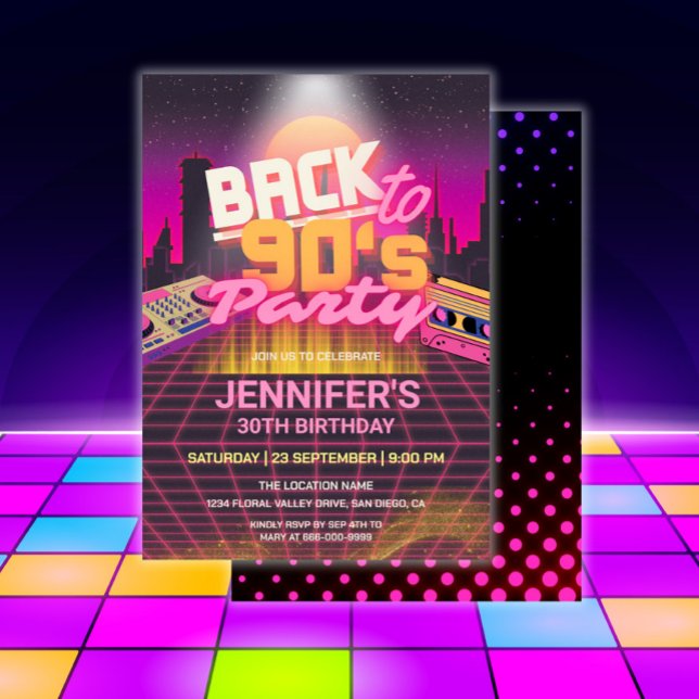 Invitation Retro Retour aux années 90 Neon Glow Birthday Part (Retro 90s Neon Glow Birthday Party Invitation)