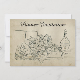 Invitation Retro Retro Répétition Papier Dîner Vin Homard
