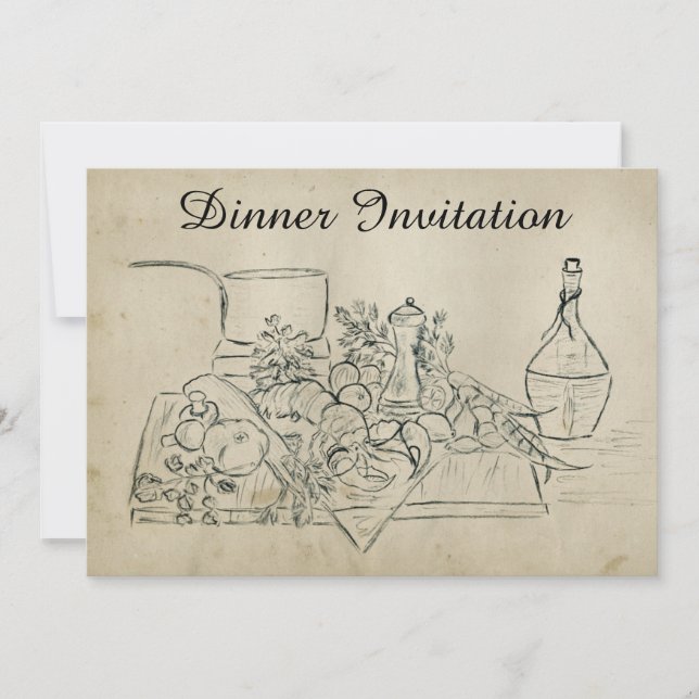 Invitation Retro Retro Répétition Papier Dîner Vin Homard (Devant)