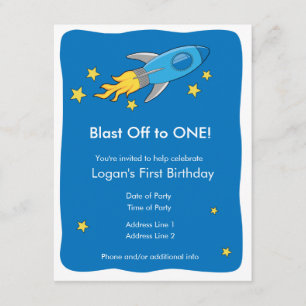 Invitation Retro Rocket Ship Blast Off Anniversaire Invitatio
