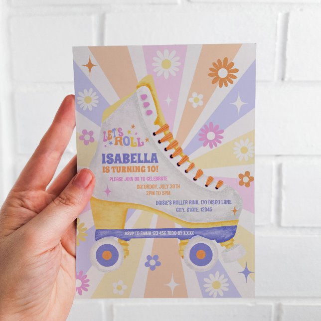 Invitation Retro Roller Disco fête d'anniversaire (Let's roll into the roller disco! Invite your guests with these retro roller skate invitations!)
