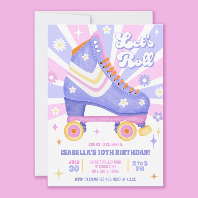 Invitation Retro Roller Skate Party (Have fun customising this pink and purple themed retro roller skate invitation!)