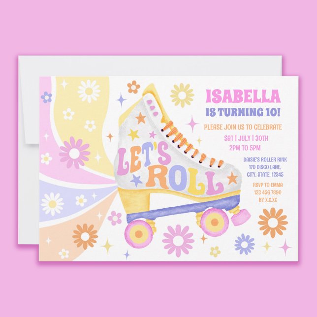 Invitation Retro Roller Sking Disco Anniversaire Fête (Let's roll on into the party! Invite your guests with this colorful retro roller skate invitation!)