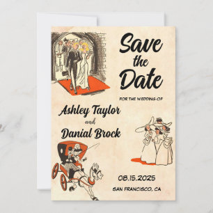 Invitation Retro Romantic Couple Comic Wedding Enregistrer la