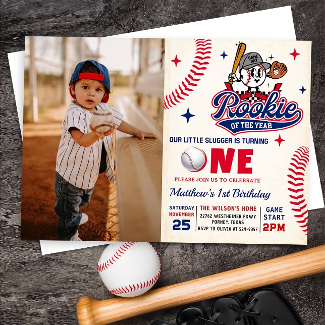 Invitation Retro Rookie de l'année Baseball 1er anniversaire (Créateur téléchargé)
