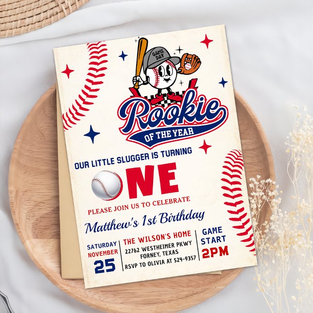 Invitation Retro Rookie de l'année Baseball 1er anniversaire (Créateur téléchargé)