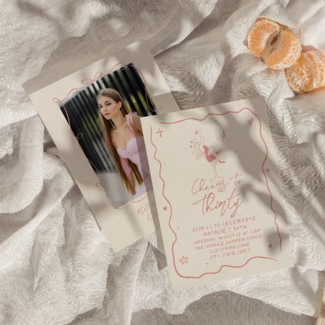 Invitation Retro Rose 30th Cheers To Thirty Photo Anniversair (Créateur téléchargé)