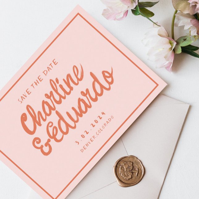 Invitation Rétro rose et rouge écriture manuscrite mariage En (Créateur téléchargé)