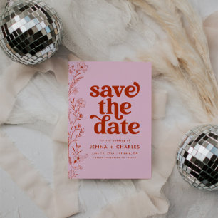 Invitation Retro Rose Et Rouge Floral Enregistrer La Date