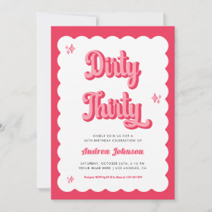 Invitation Retro rose et rouge Super sec Trente Anniversaire