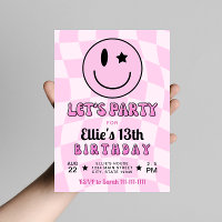 Retro rose joyeux visage sourire Anniversaire Invi