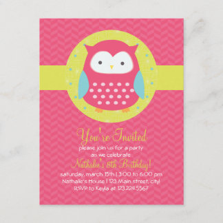 Invitation Rétro rose mignon de hibou et anniversaire Girly