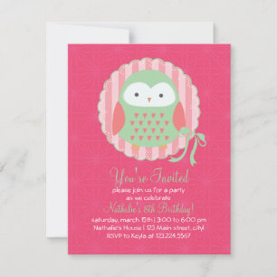Invitation Rétro rose mignon de hibou et fête d'anniversaire